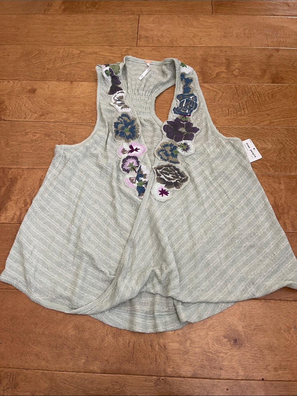 NWT Free People Sage Green Floral Appliqué Tank